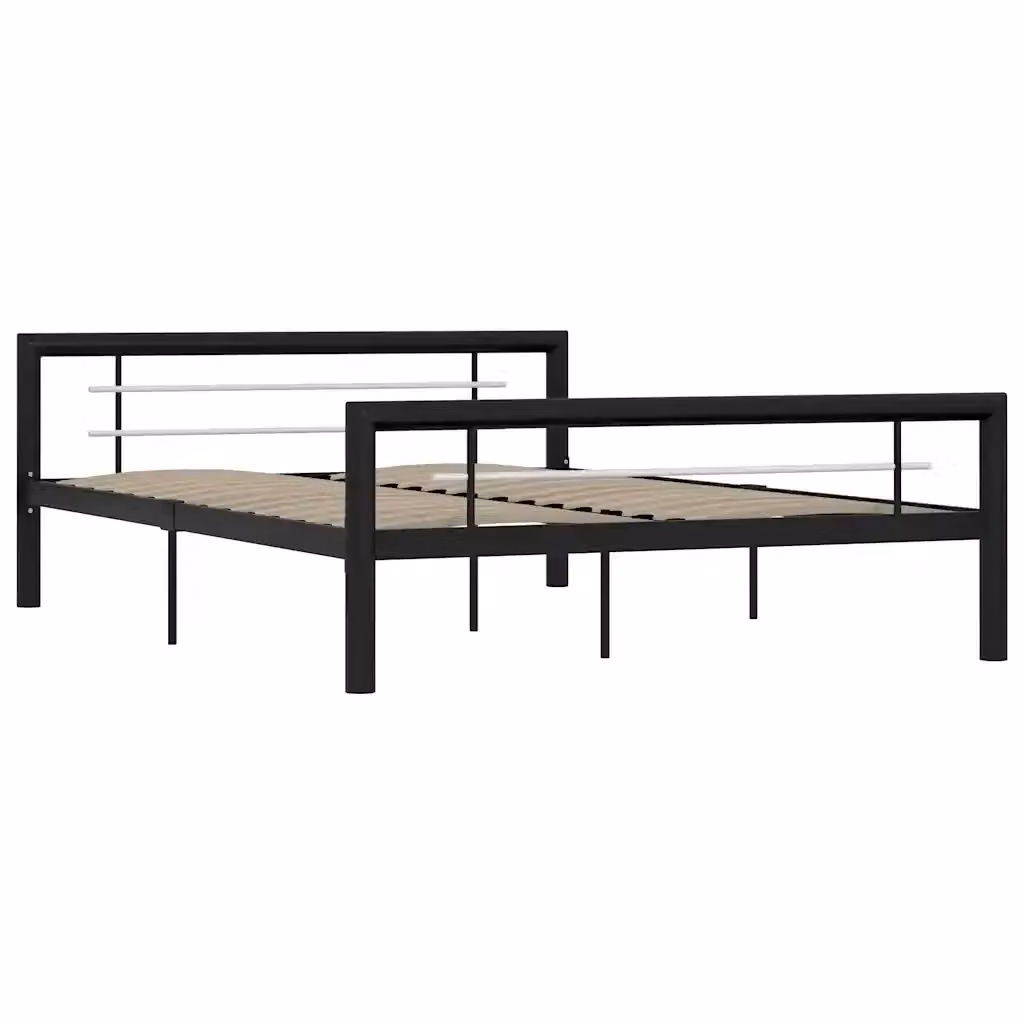 Letto matrimoniale in metallo nero e bianco con struttura a doghe fisse L/P/H: 200 x 140 x 85 cm – 2