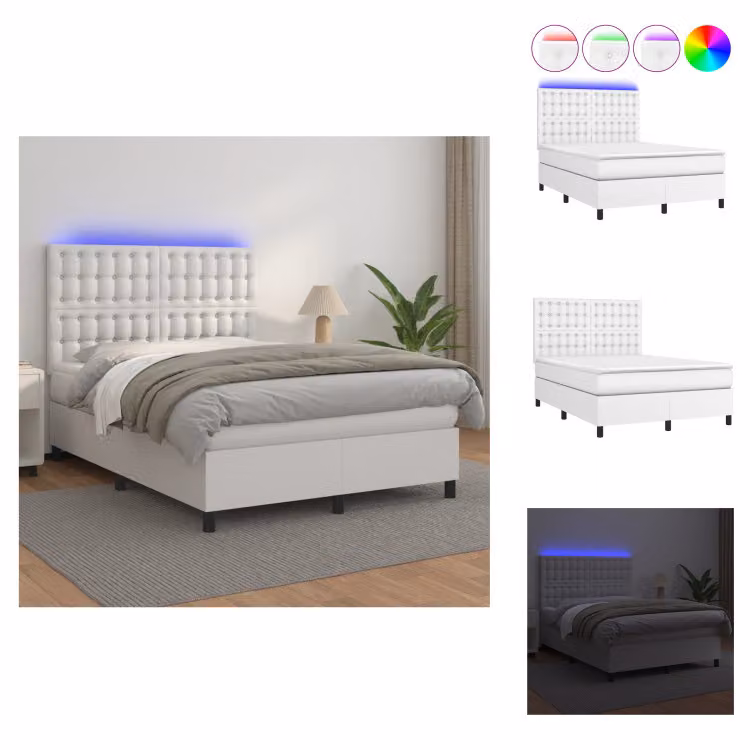 vidaXL Letto a molle con materasso e LED bianco 140x200 cm in Pelle finta - Letti e strutture letto
