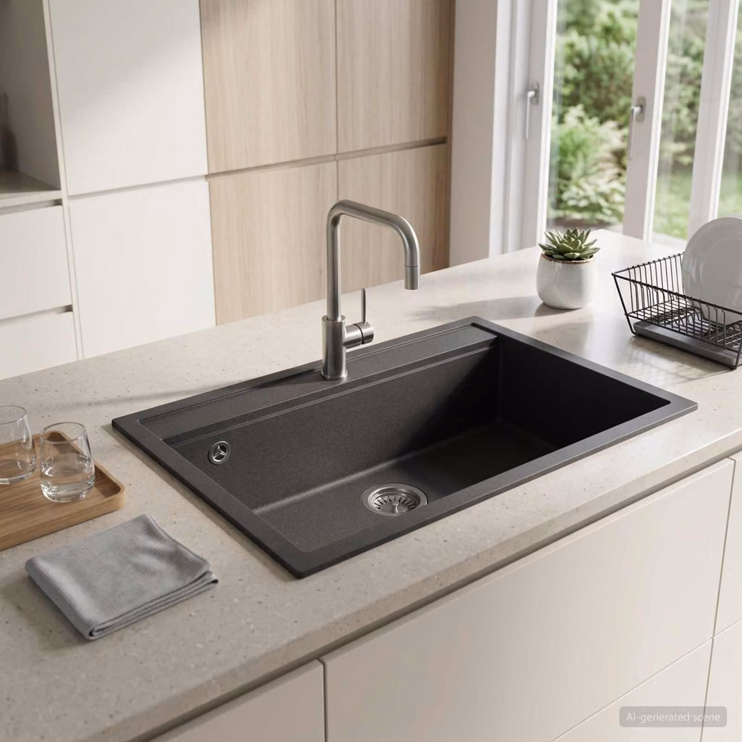 Lavello da cucina a vasca singola vidaXL in composito di granito grigio L: 79,5 cm, P: 50,5 cm, H: 20 cm