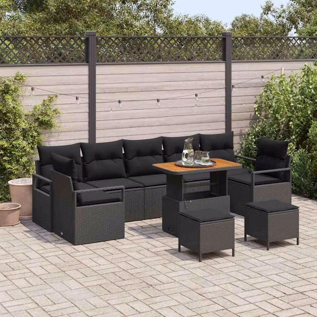 Maison Exclusive - Set da giardino composto da 10 pezzi, divano in rattan sintetico nero