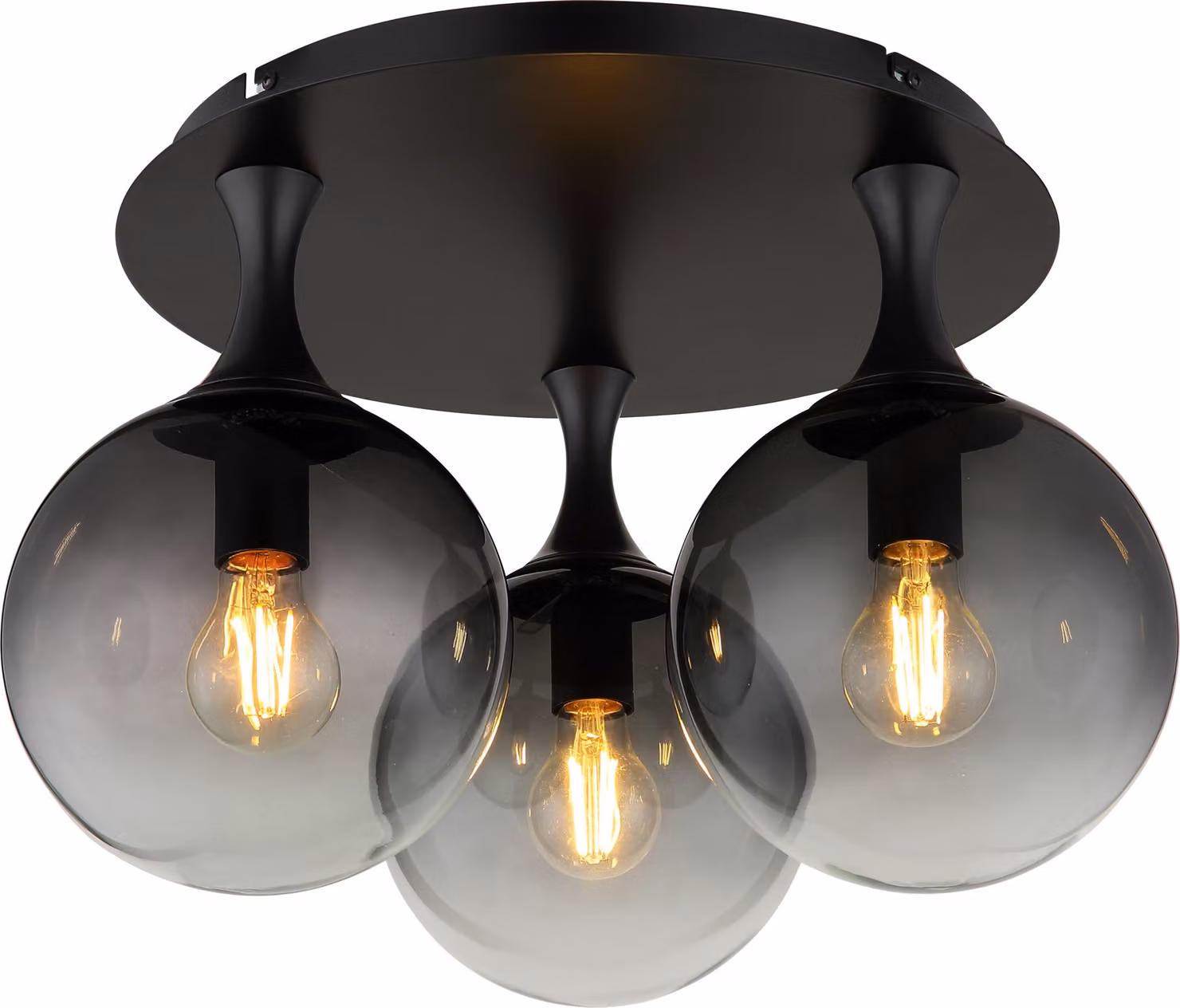 Plafoniera, metallo nero, vetro fumé, P 46 cm
