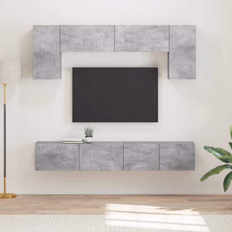 Set mobile TV moderno vidaXL da 4 pezzi in legno e MDF, colore grigio cemento opaco