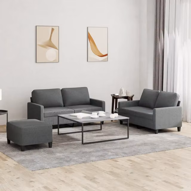 Set di Divani 3 pz con Cuscini Grigio Scuro in Tessuto 3201453