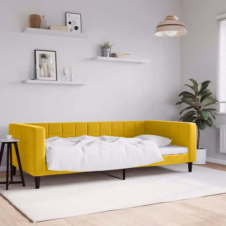 Letto da giorno vidaXL in velluto giallo con struttura in legno e metallo L/P/H: 223 x 100 x 68 cm