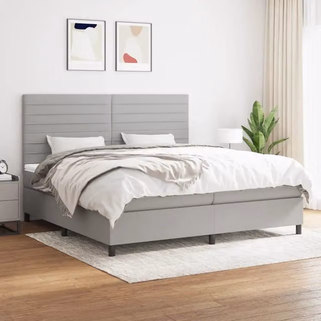 Letto Ibrido vidaXL con Giroletto a Molle e Materasso a Tasche Grigio e Bianco L/P/H: 200 x 200 x 25 cm