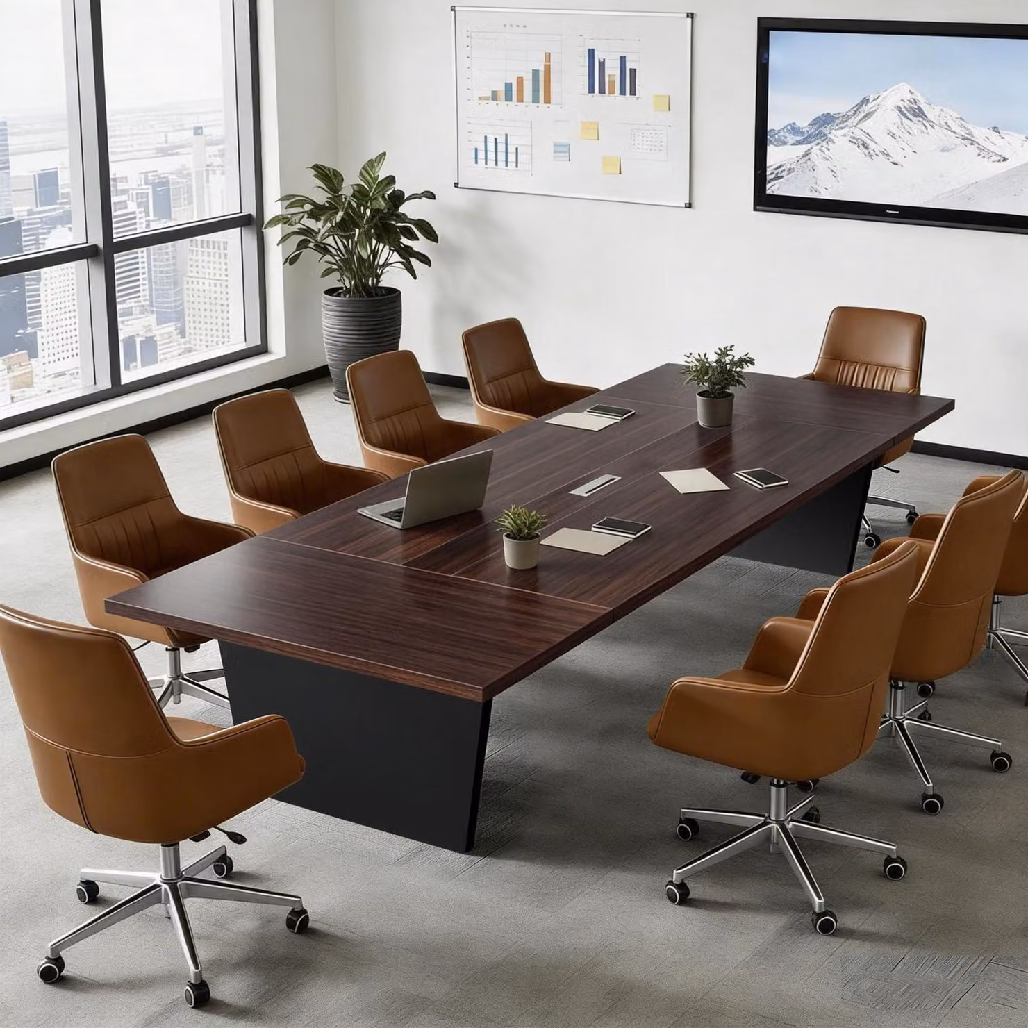 Tavolo da conferenza, ufficio, dimensioni 240x100x74 cm, colore nero e bianco, piano del tavolo spesso 2,5 cm