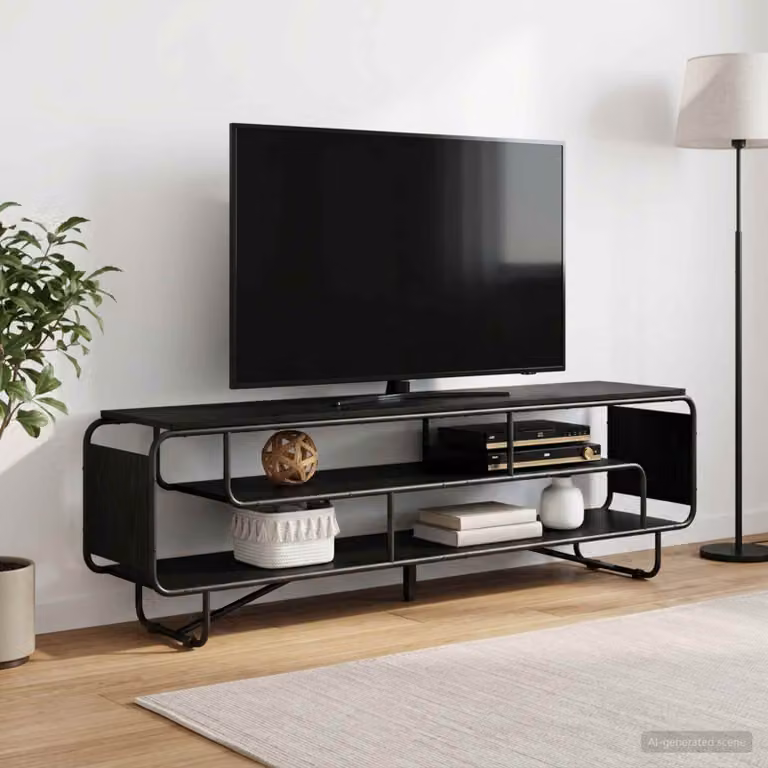 Supporto TV industrial vidaXL in legno ingegnerizzato e metallo, Nero, L 180 x P 36 x H 45 cm