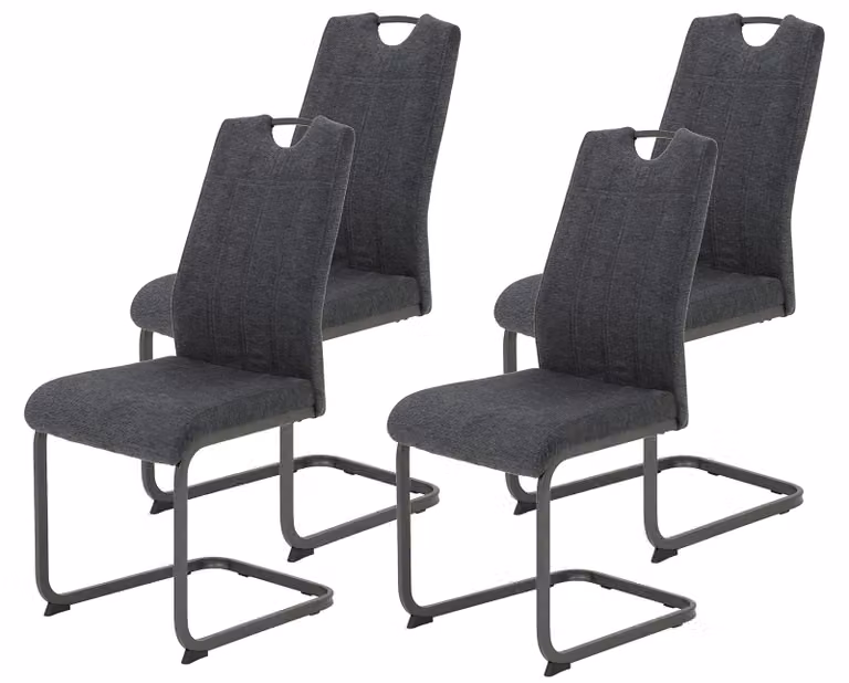 Set di 4 sedie da pranzo Britta, poltrona a dondolo, microfibra, antracite