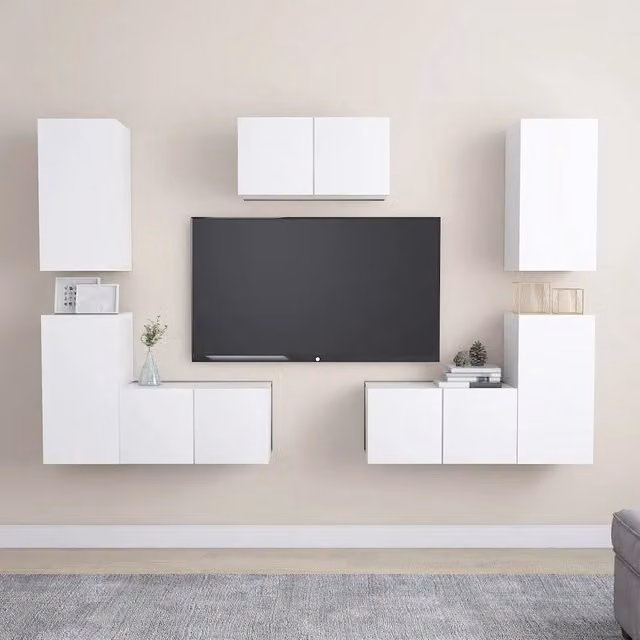 Set di Mobili Porta TV 7 pz-Credenza per TV Bianco in Legno Multistrato 992246