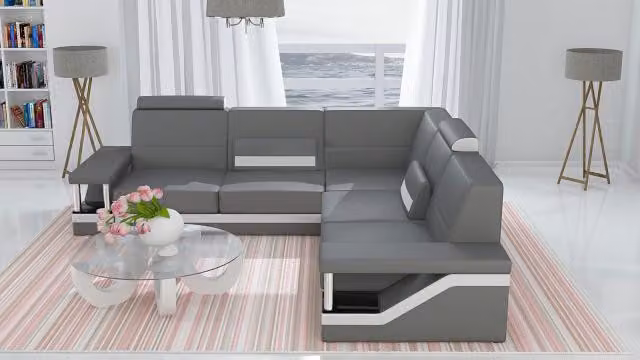 Ledersofa Eckcouch Sofa + USB Poster Eckgarnitur Sofas Leder Garnitur