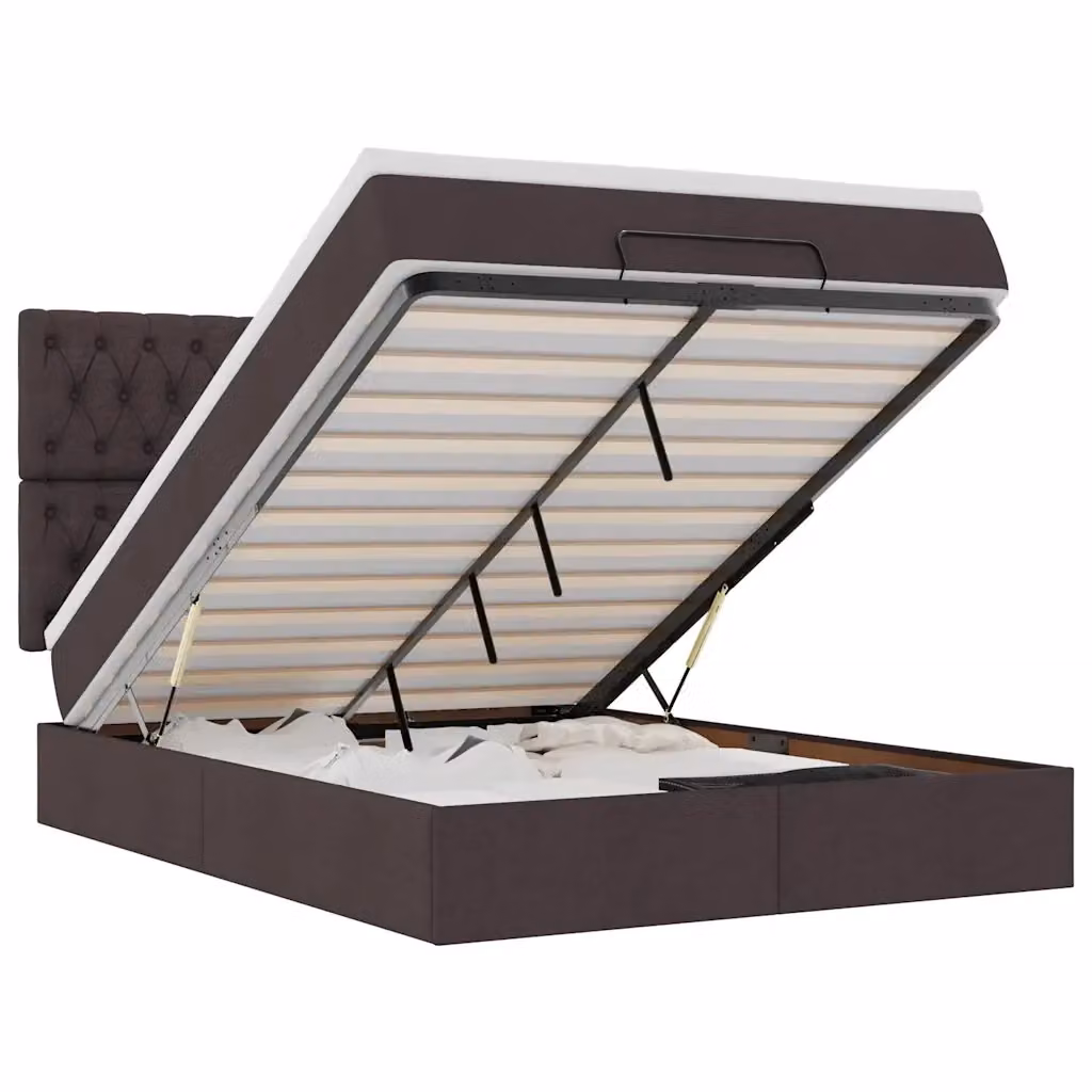 Letto Contenitore con Materasso vidaXL in Tessuto con Base a Sollevamento, Illuminazione Sotto il Letto e Porte USB, L/P/H: 200 x 140 x 44 cm – 2