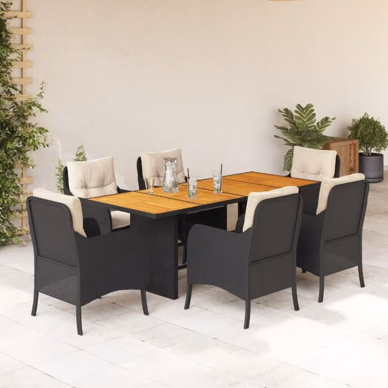 Maison Exclusive - Set da pranzo da giardino 7 pezzi con cuscini in polyrattan nero