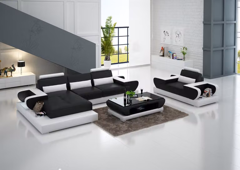 Design XXL Big Sofa mit USB,Ecksofa Ledersofa Couch Polster Ecke Wohnlandschaft