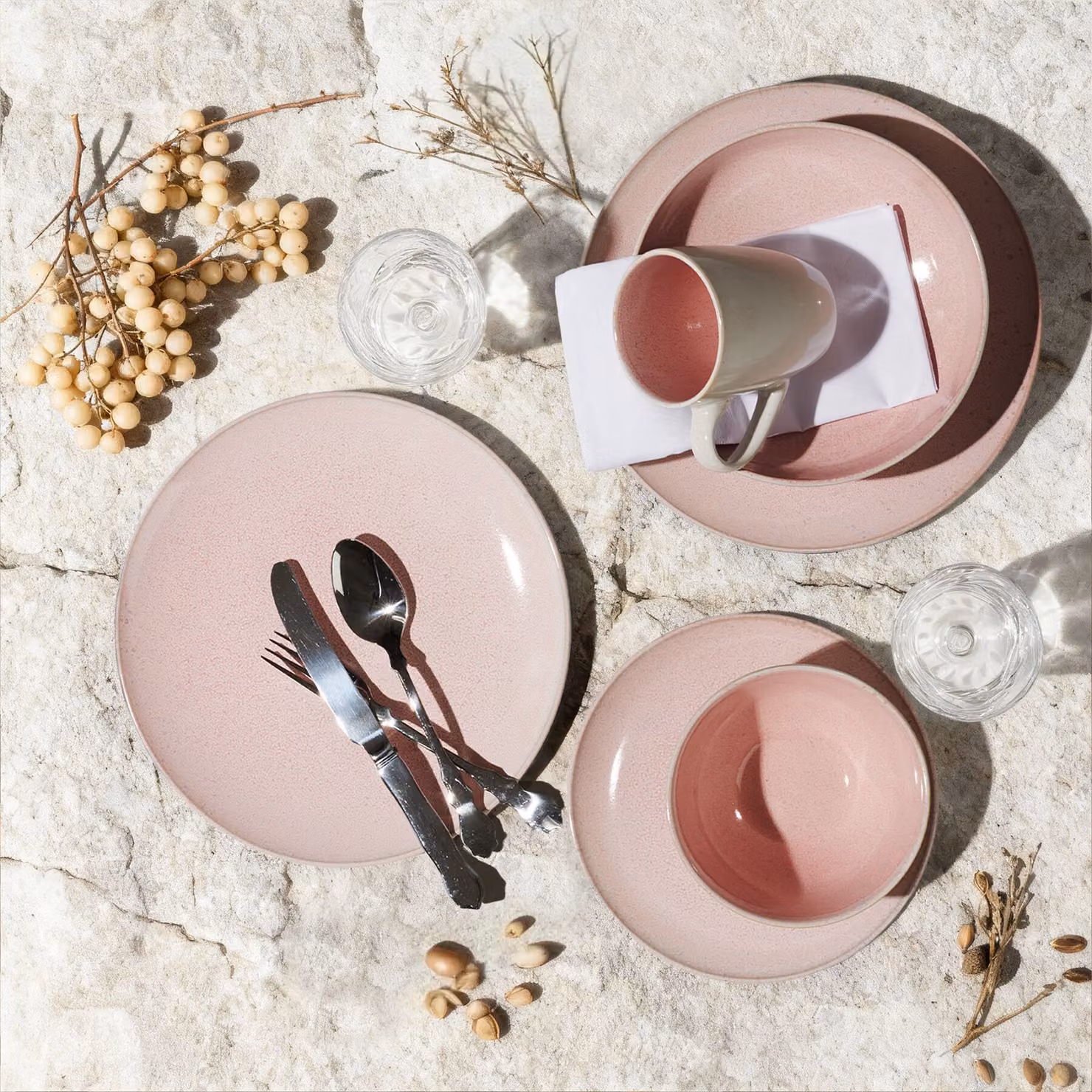 Servizio da cena tectake in ceramica e gres da 30 pezzi per 6 persone, rosa – 1