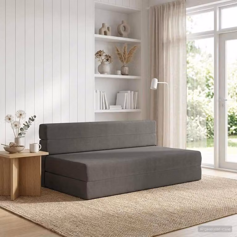 vidaXL Divano Letto Pieghevole Moderno in Tessuto Grigio L: 152 cm, P: 86,5 cm, H: 60 cm