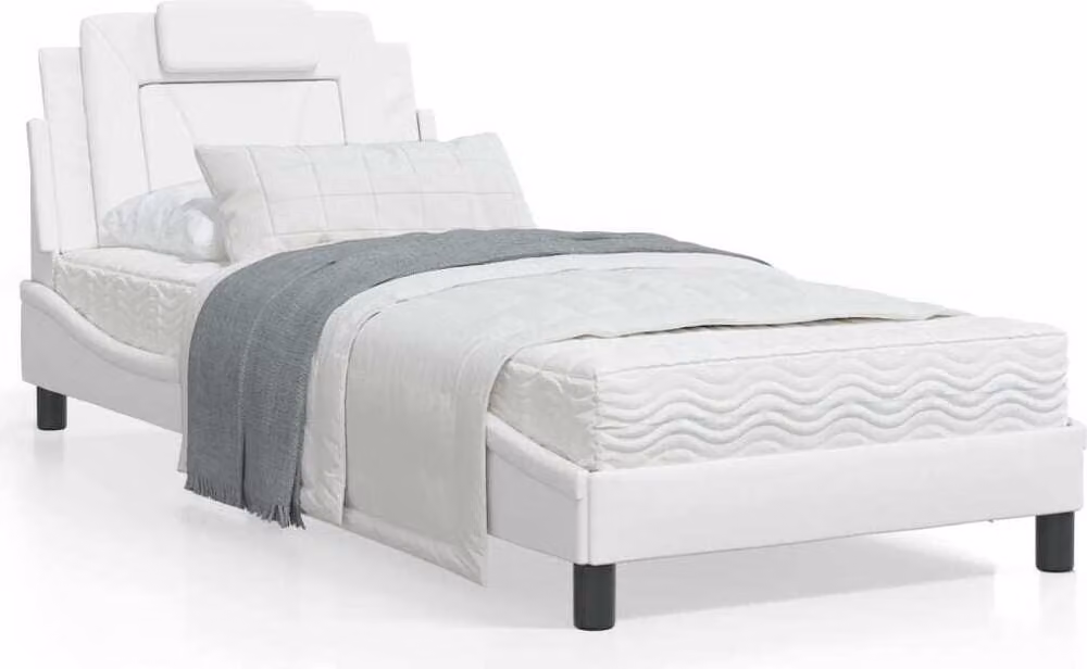 Letto "Viana" in ecopelle, bianco, con materasso, dimensioni 90x190 cm. (Modello esclusivo)