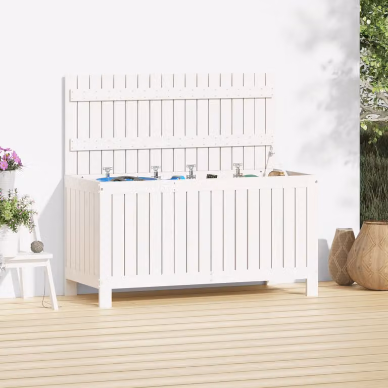 vidaXL Contenitore da Giardino in Legno di Pino Massello Bianco L 115 x P 49 x H 60 cm