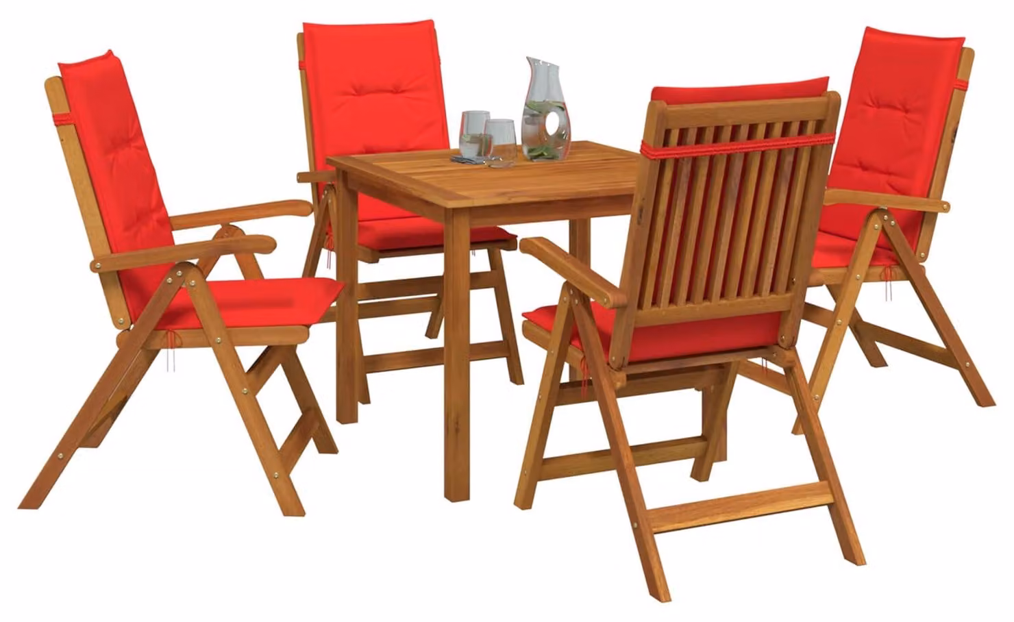 Set da pranzo da giardino composto da 5 pezzi, in legno massello di acacia naturale