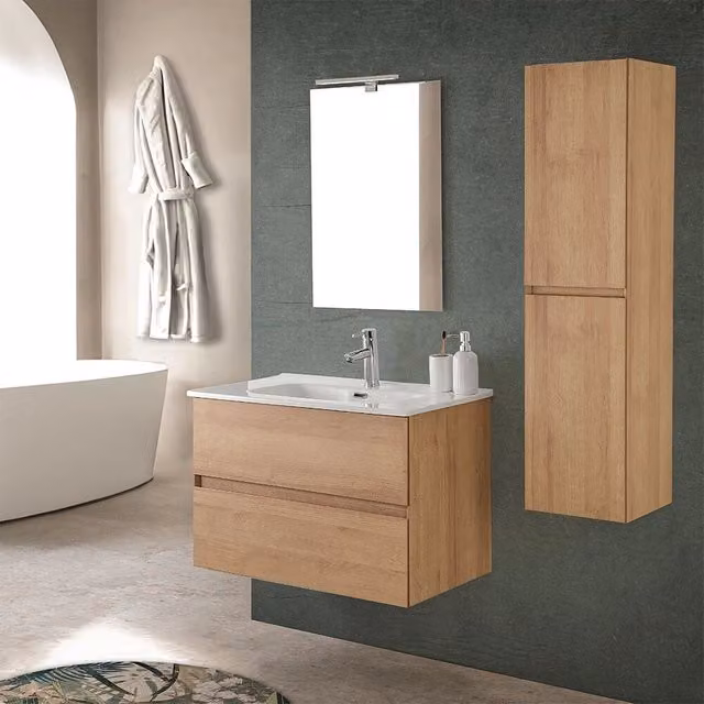 Mobile bagno sospeso Dafne Inbagno con pensile in legno noce e oro, moderno, con ante soft-close e ripiani interni, L: 79.5 cm, P: 44.7 cm, H: 120 cm