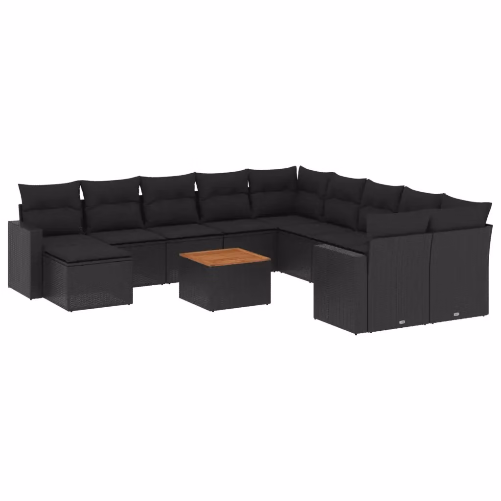 vidaXL Set di Divani da Giardino 12 Pezzi in Polyrattan Nero con Cuscini e Tavolino da Esterno – 2