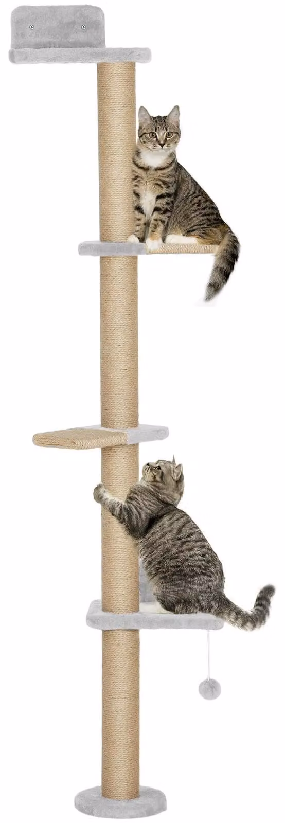 PawHut Tiragraffi a 5 piani, torre per gatti da 180 cm con pallina, grigio chiaro
