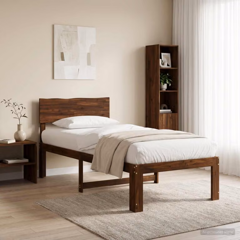 Letto Singolo con Testiera vidaXL ROSTOCK in Legno di Acacia Marrone Scuro L/P/H: 205.5 x 90 x 140 cm