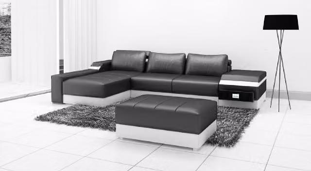 Ecksofa + USB Eck Sofa Couch Polster Leder Garnitur Wohnlandschaft Chaiselounge