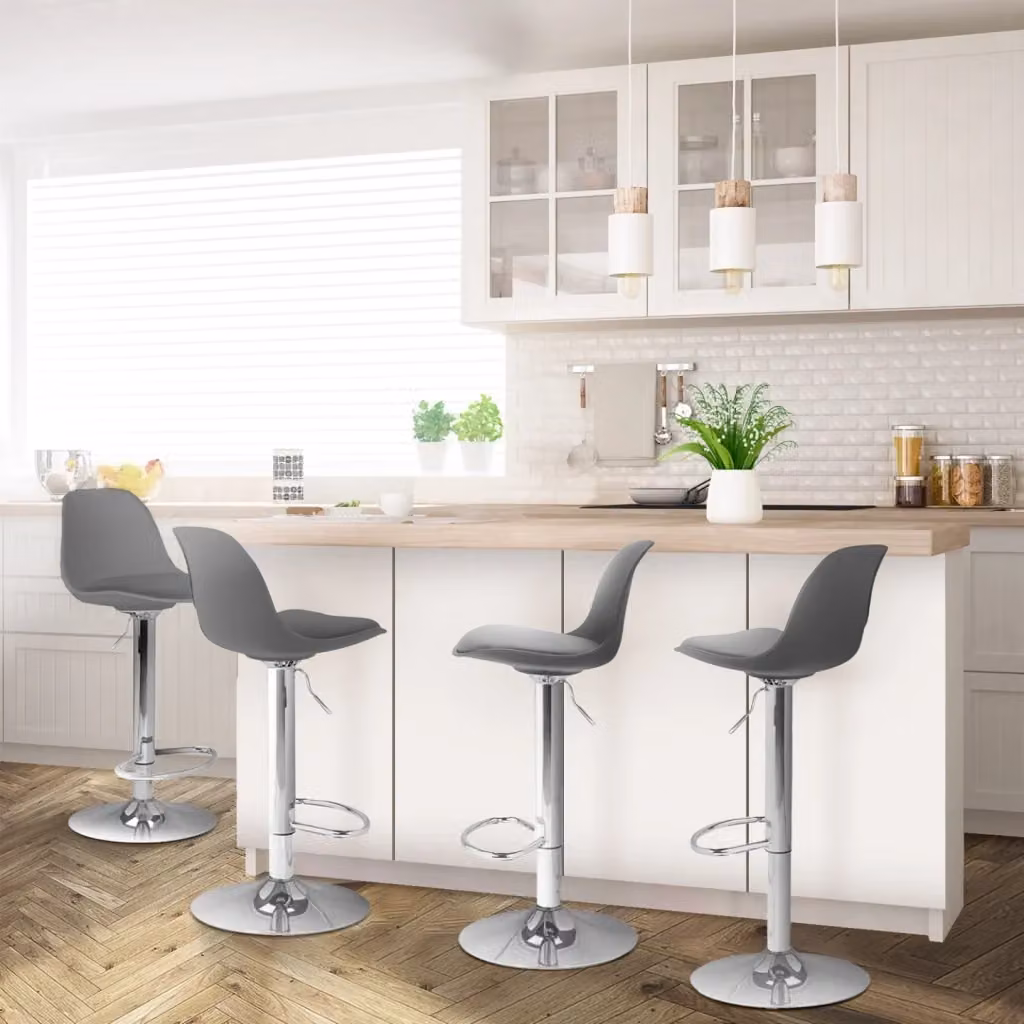 Set di 4 sgabelli da bar moderni IDMarket KARL in ecopelle grigia con seduta girevole a 360 gradi – 2