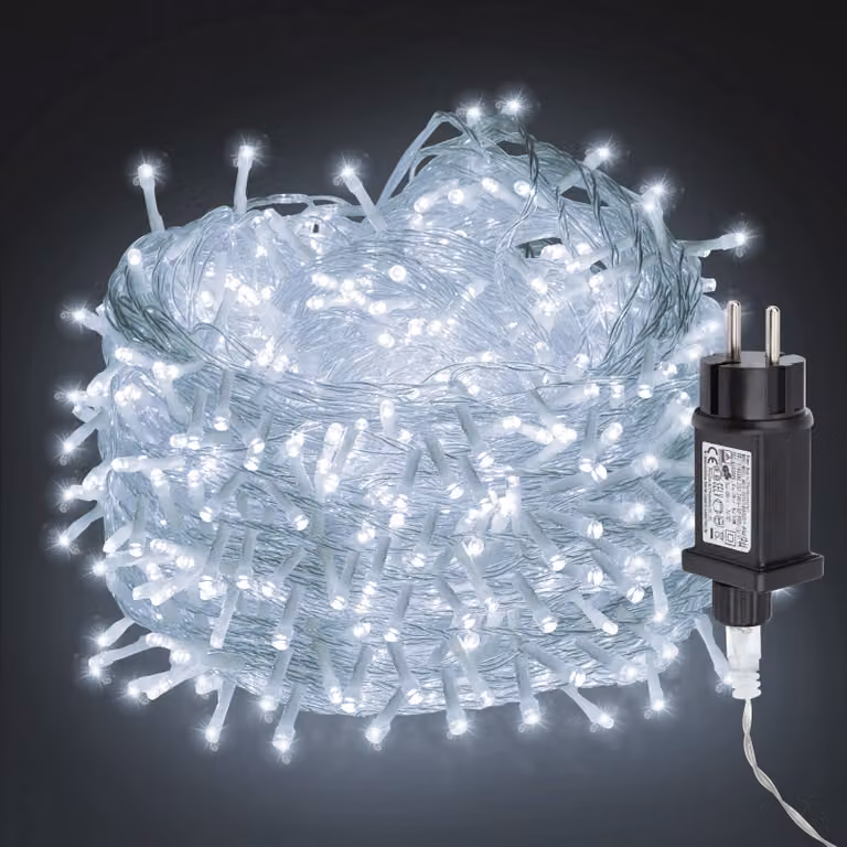 Izrielar LED Luci Fiabesche 200M 1000LEDs con 8 modalità per interni Natale Festa Giardino Operazione Stella Scintillante Effetto Decorazione Cavo Trasparente Bianco Freddo