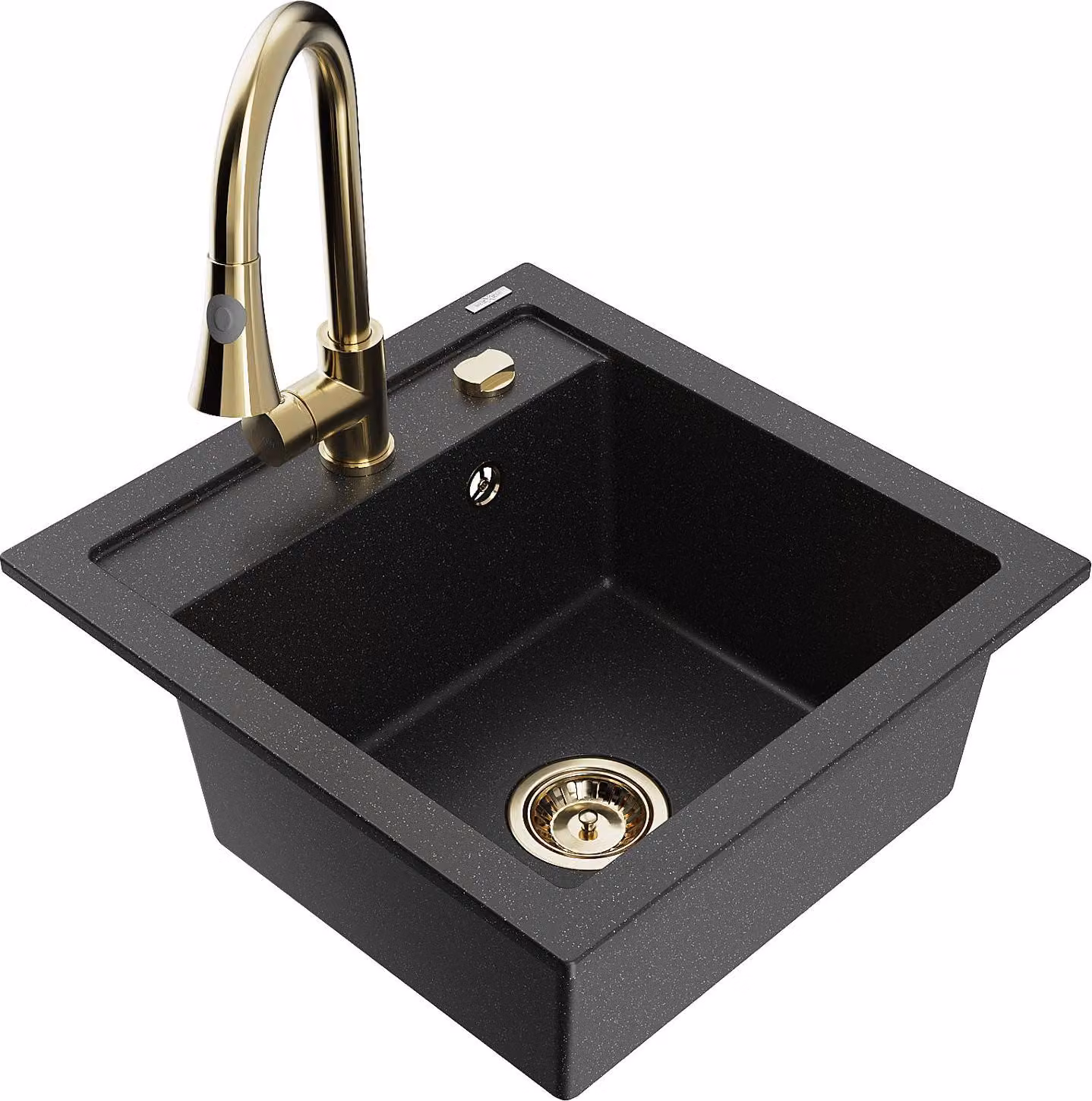 Mexen Vito lavello in granito a 1 vasca con rubinetto da cucina Elia, nero/metallo argento - 6503-73-670101-50
