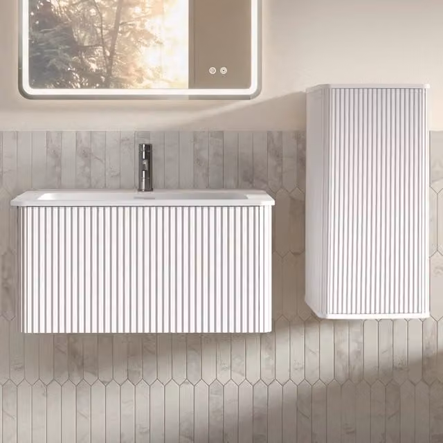 Set Mobile Bagno con Lavabo e Sospeso 80 cm, Armadio Laterale, Moderno, Bianco