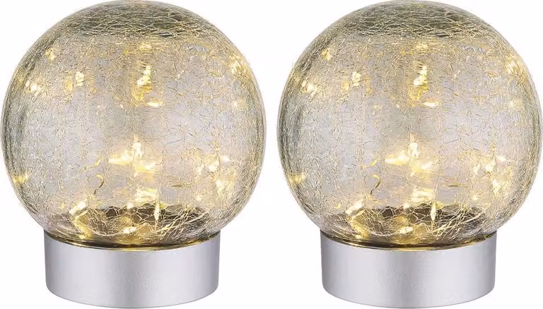 set di 2 lampade da tavolo a LED, argento, vetro crepla, H 13,5 cm