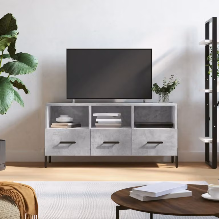 Mobile Porta TV vidaXL Moderno in Grigio Cemento e Legno, L 102 cm x P 36 cm x H 50 cm