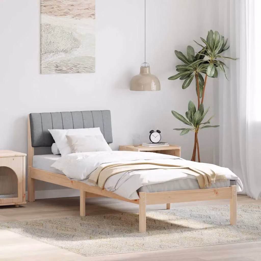 Struttura del letto minimalista vidaXL in legno di pino marrone e grigio chiaro L 80 x P 190 cm