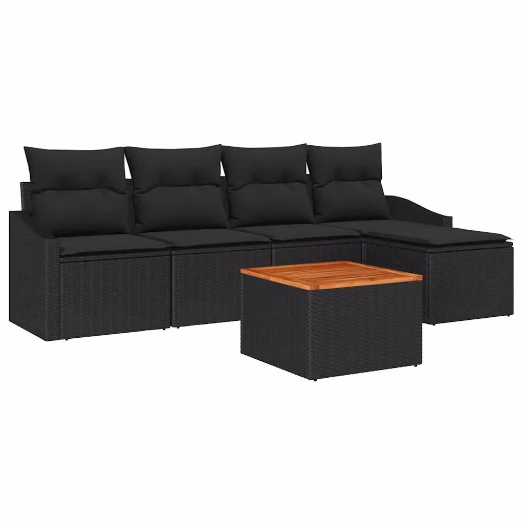vidaXL Set Divano da Giardino a L in Polyrattan Nero con Cuscini e Contenitore per 6 Persone – 2