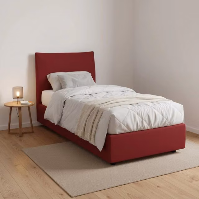 Letto singolo contenitore Animal Talamo Italia con rivestimento in tessuto animal print e materasso incluso, Rosso, L/P: 90 x 190 cm