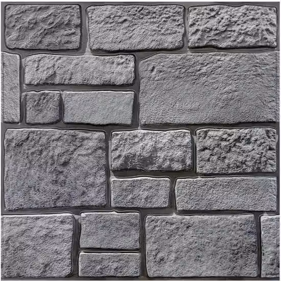 Pannelli 3D per Parete COMSTICKC in PVC effetto Pietra, Grigio Scuro, Set da 10 pezzi, L: 30 cm x L: 30 cm