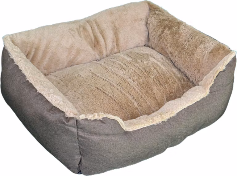 Cuccia per cani, cuscino per cani effetto lino, lettino per cani, bordi rialzati, fondo antiscivolo, rettangolare 110 L x 75 L x 27 P cm, marrone