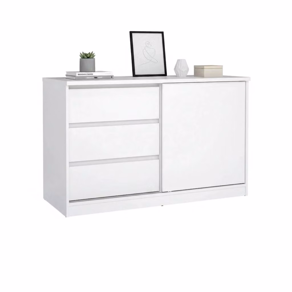 Credenza Bebinca DMORA, Buffet e Madia da Soggiorno o Cucina, Bianco Lucido, L: 119 cm, P: 50 cm, H: 76 cm – 2