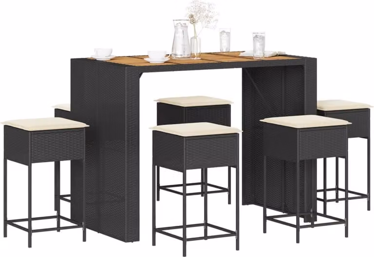 Maison Exclusive - Set da bar da giardino 7 pezzi con cuscini in polyrattan nero