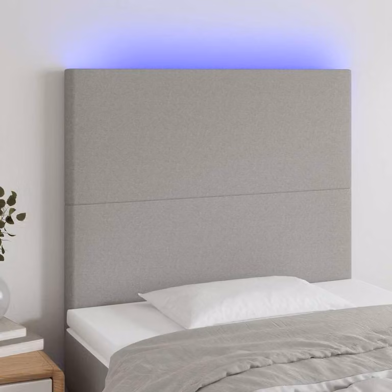 Testiera per letto vidaXL in tessuto grigio con illuminazione LED e porta di ricarica USB, L/P/H: 128 x 80 x 5 cm