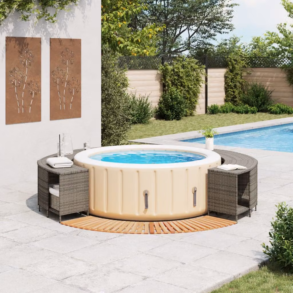 vidaXL Bordo per Spa Grigio in Polyrattan e Legno Massello di Acacia