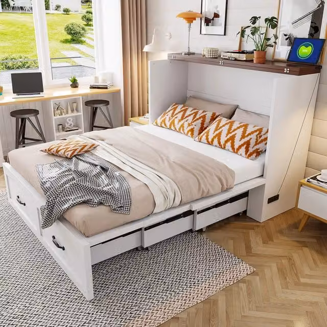 Letto estraibile con contenitore ¨C Minimal ¨C Bianco metallo 140x200cm