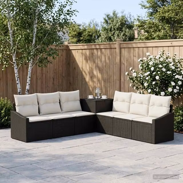 Set di divani 7 pz Nero e Bianco Crema 123 x 62 x 69 cm 3448735