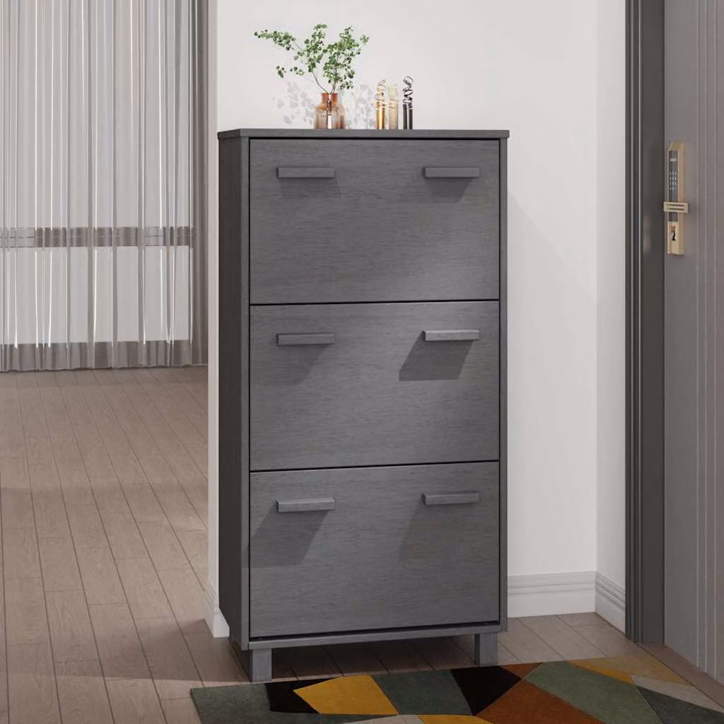 Scarpiera HAMAR vidaXL Grigio Scuro in Legno di Pino, L: 59,5 cm, P: 35 cm, H: 117 cm – 1