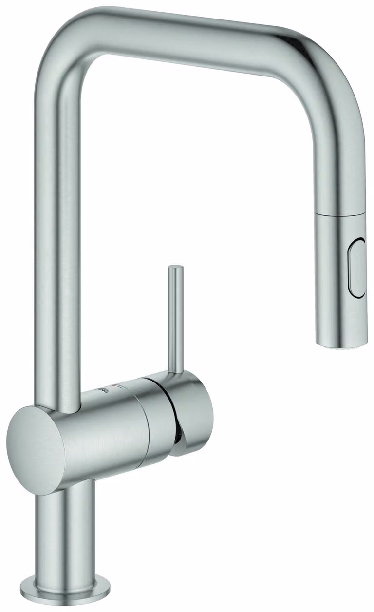 GROHE Minta Mitigeur monocommandé pour évier, portée 225mm, bec en U, extractible, Easy Docking, douchette double, pivotant, 32322DC2, 32322DC2