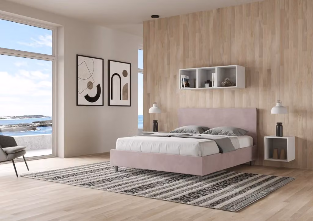 BS COM Letto matrimoniale king size contenitore imbottito in microfibra colore glicine L/P: 170 x 210 cm – 2