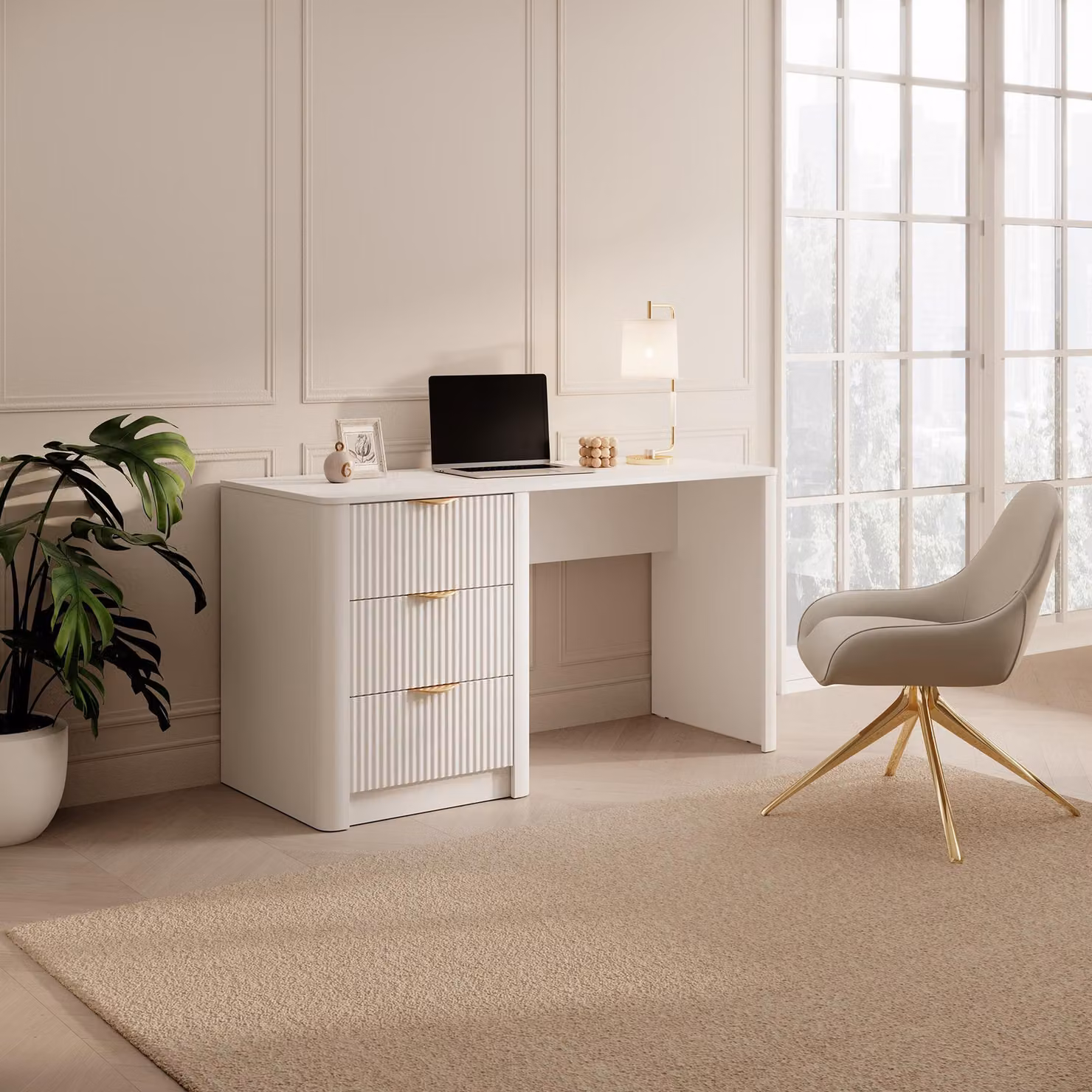 Kanotini - Scrivania, 140x55x76h cm Beige, 3 Cassetti