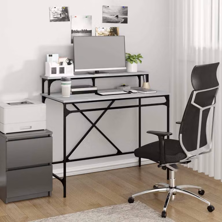 The Living Store Scrivania Grey Sonoma 100x50x90 cm Materiale a base di legno e ferro