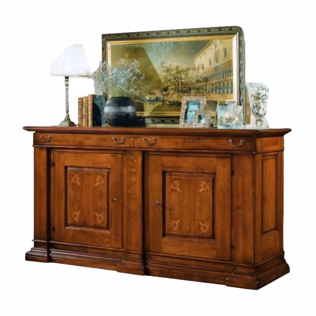 Credenza classica con 2 porte e intarsi floreali in legno di faggio color marrone Mobili 2G L: 215 cm, P: 55 cm, H: 115 cm – 2